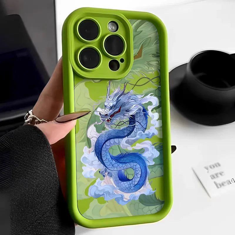 Unique Design Dragon Phone Case For iPhone 13 Case iPhone 14 11 12 15 Pro Max XR XS X 7 8 Plus SE Candy Color Soft Matte Cover