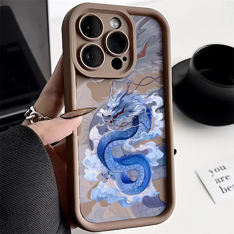 Unique Design Dragon Phone Case For iPhone 13 Case iPhone 14 11 12 15 Pro Max XR XS X 7 8 Plus SE Candy Color Soft Matte Cover