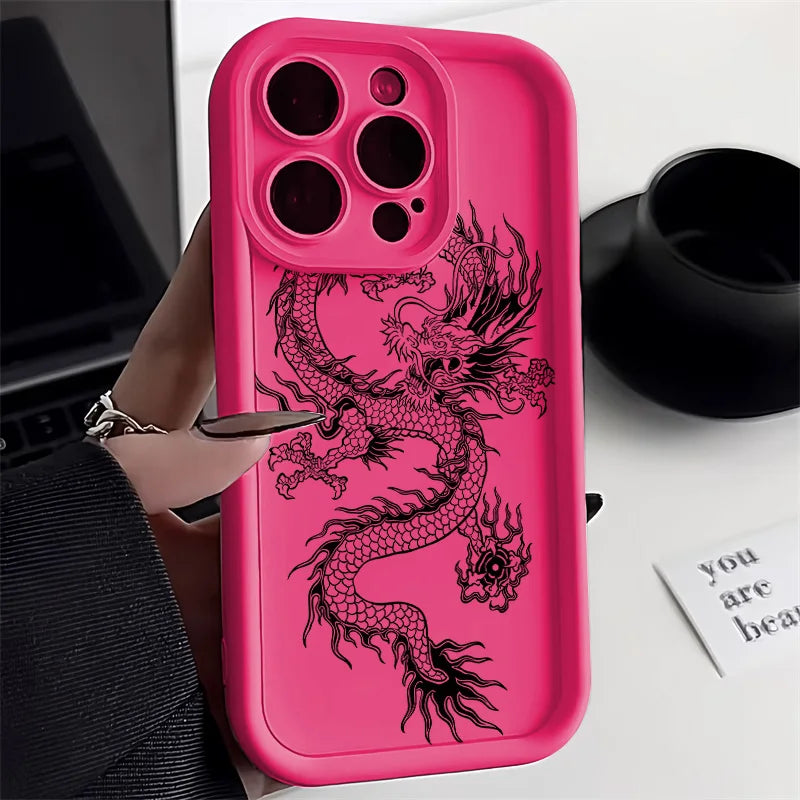 Unique Design Dragon Phone Case For iPhone 13 Case iPhone 14 11 12 15 Pro Max XR XS X 7 8 Plus SE Candy Color Soft Matte Cover