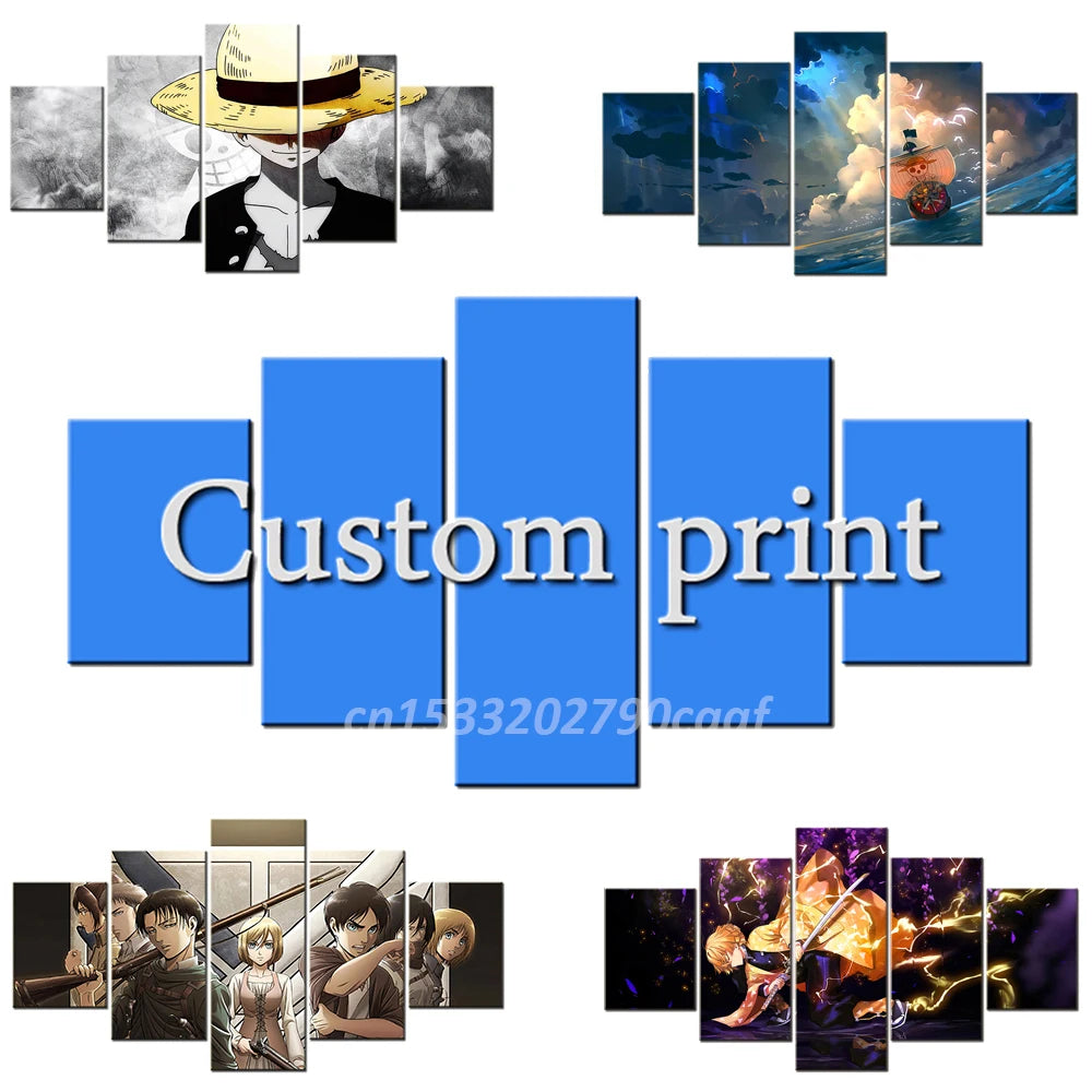 Five 5 Pieces Wall Art One Piece Modular Monkey D Luffy Canvas Home Decor Yamato Picture Poster Print Anime Painting Living Room