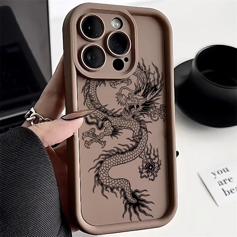 Unique Design Dragon Phone Case For iPhone 13 Case iPhone 14 11 12 15 Pro Max XR XS X 7 8 Plus SE Candy Color Soft Matte Cover