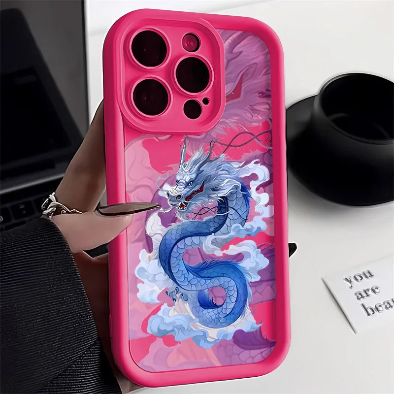 Unique Design Dragon Phone Case For iPhone 13 Case iPhone 14 11 12 15 Pro Max XR XS X 7 8 Plus SE Candy Color Soft Matte Cover