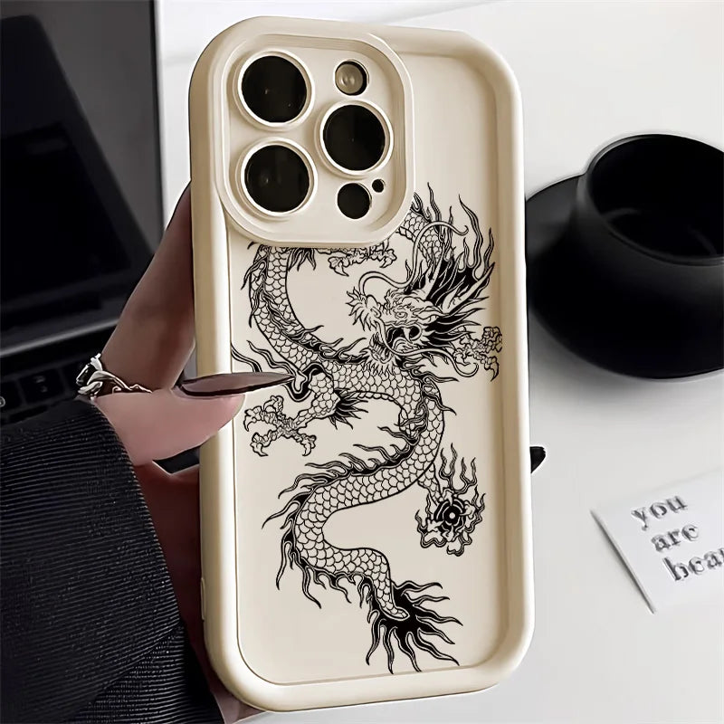 Unique Design Dragon Phone Case For iPhone 13 Case iPhone 14 11 12 15 Pro Max XR XS X 7 8 Plus SE Candy Color Soft Matte Cover