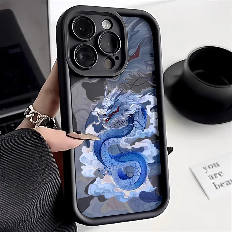 Unique Design Dragon Phone Case For iPhone 13 Case iPhone 14 11 12 15 Pro Max XR XS X 7 8 Plus SE Candy Color Soft Matte Cover