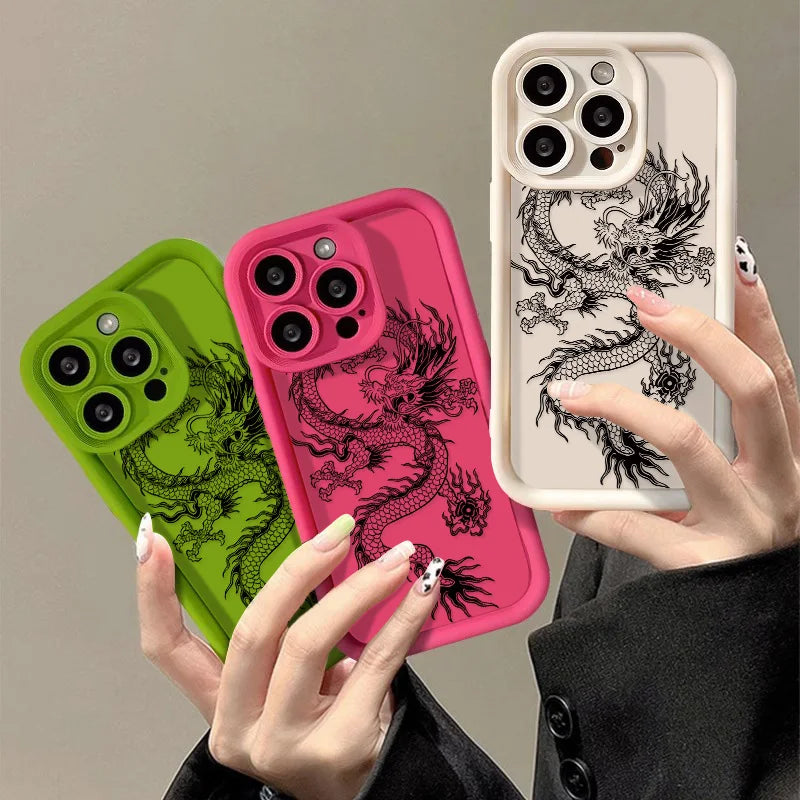 Unique Design Dragon Phone Case For iPhone 13 Case iPhone 14 11 12 15 Pro Max XR XS X 7 8 Plus SE Candy Color Soft Matte Cover