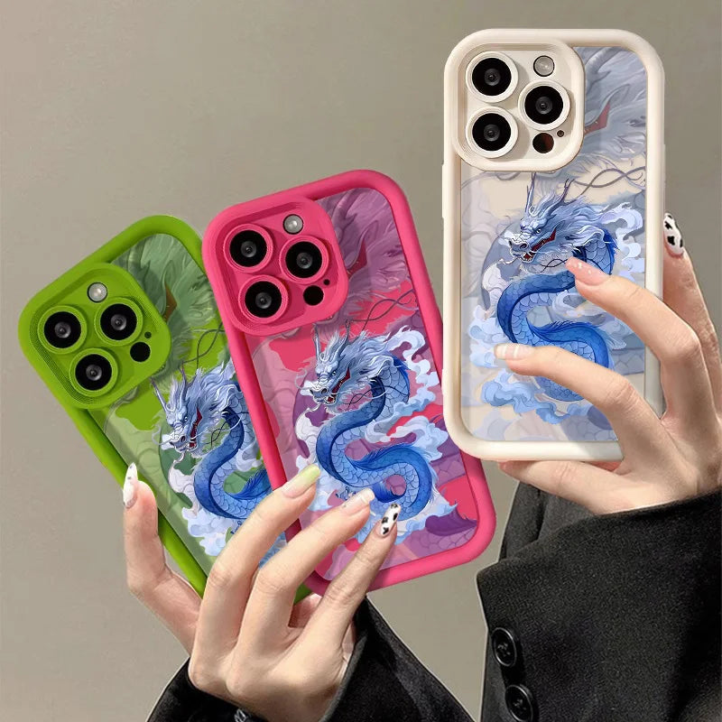 Unique Design Dragon Phone Case For iPhone 13 Case iPhone 14 11 12 15 Pro Max XR XS X 7 8 Plus SE Candy Color Soft Matte Cover