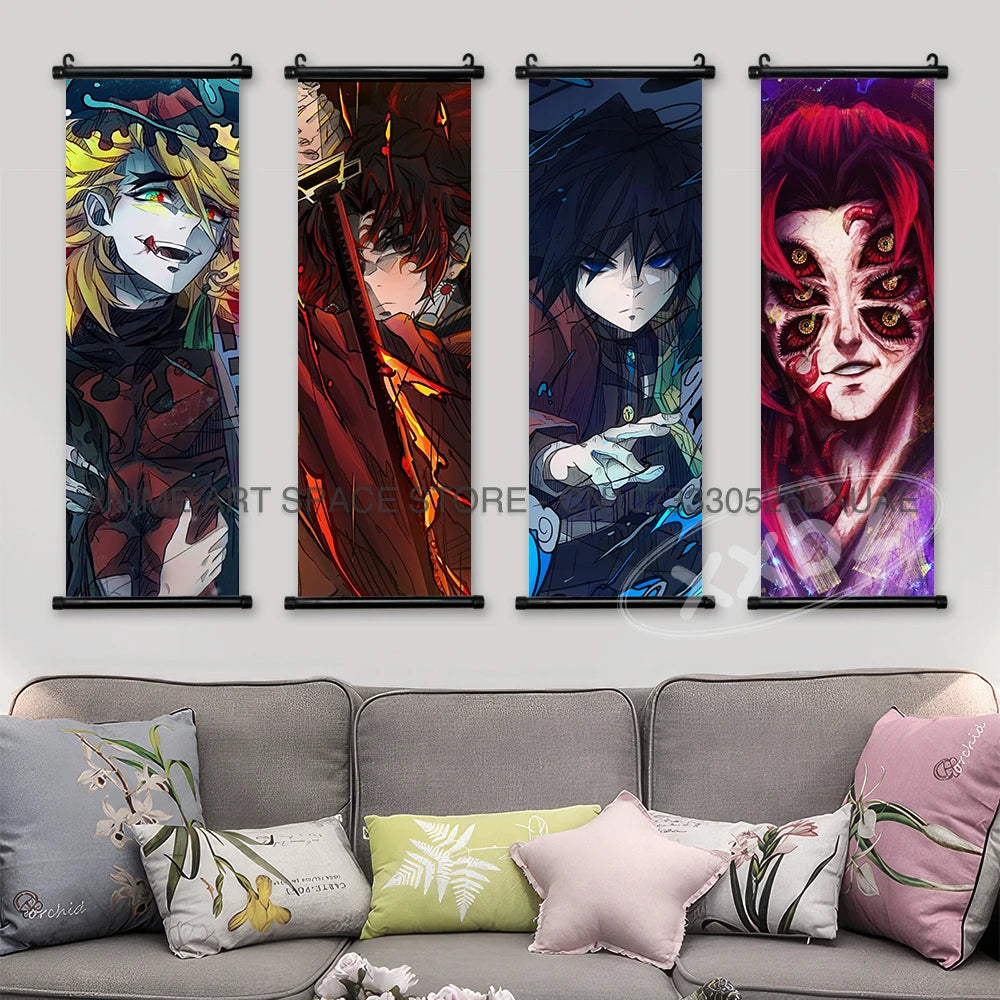 Demon Slayer Hanging Painting Home Decoration Canvas Anime Poster Tanjirou Wall Art Nezuko Scrolls Picture Fashion Living Room