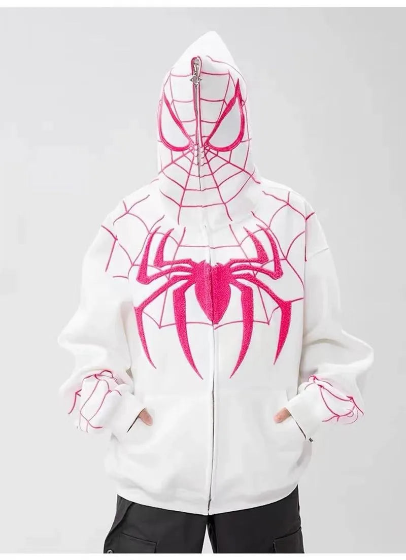 Gothic Y2k Anime Embroidery Zipper Spider Hoodies Men Sweatshirt Clothes Harajuku Oversize Hip Hop Long Sleeve Hoodie Men Women