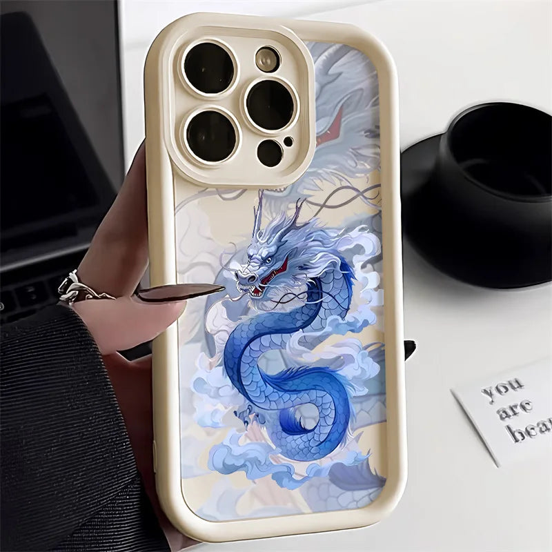 Unique Design Dragon Phone Case For iPhone 13 Case iPhone 14 11 12 15 Pro Max XR XS X 7 8 Plus SE Candy Color Soft Matte Cover